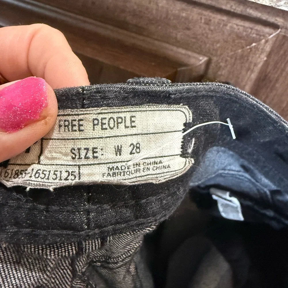 Free People Black Ribbed Straight Leg Jeans